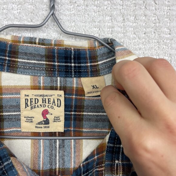 Red Head Brand Co Flannel Shirt Mens XL Plaid Blue / White Long Sleeve Button - Picture 3 of 14